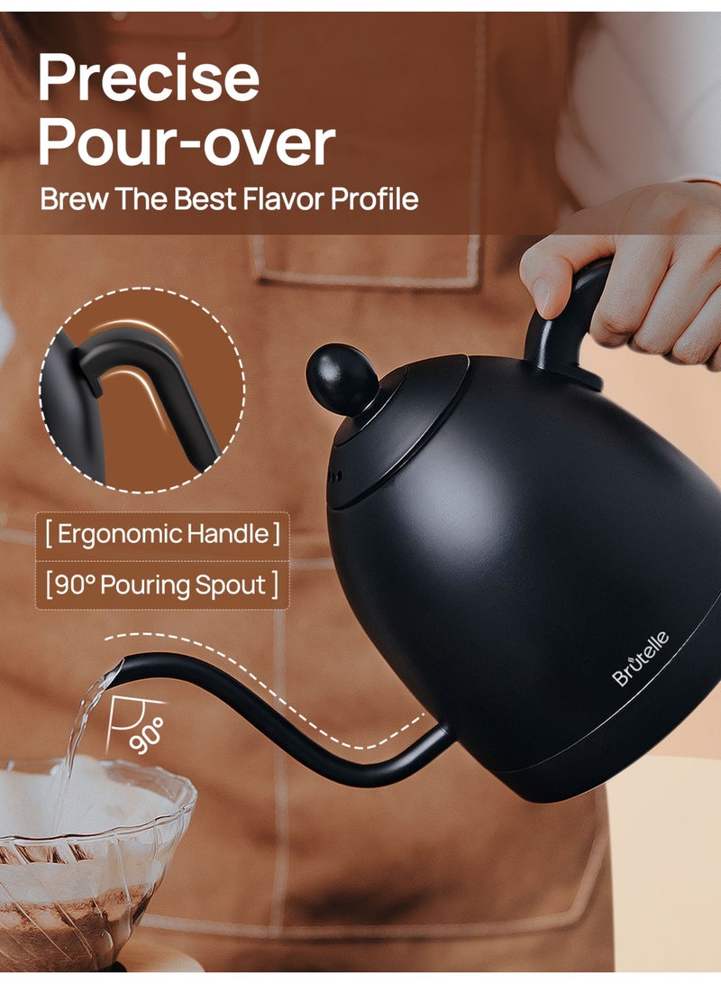 Brutelle Electric Gooseneck Kettle V60 Coffee Kettle Tea Kettle 0.8L 1200W Power Rotary Push Button Adjustable Temperature with Insulation Quick Heating Perfect for Pour-Over Coffee at Home and Office Coffee Corner Matte Black - Image 2