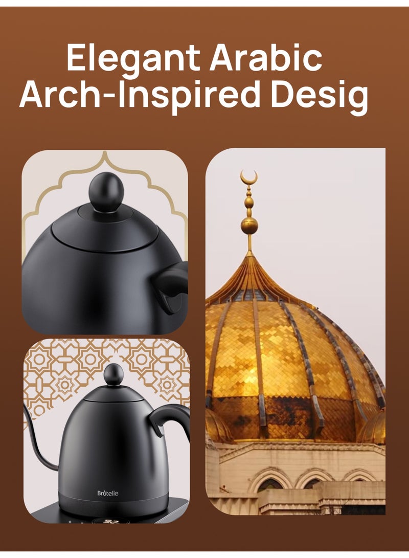 Brutelle Electric Gooseneck Kettle V60 Coffee Kettle Tea Kettle 0.8L 1200W Power Rotary Push Button Adjustable Temperature with Insulation Quick Heating Perfect for Pour-Over Coffee at Home and Office Coffee Corner Matte Black - Image 3