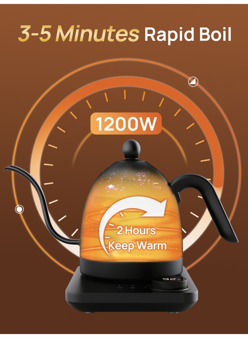 Brutelle Electric Gooseneck Kettle V60 Coffee Kettle Tea Kettle 0.8L 1200W Power Rotary Push Button Adjustable Temperature with Insulation Quick Heating Perfect for Pour-Over Coffee at Home and Office Coffee Corner Matte Black - Image 5