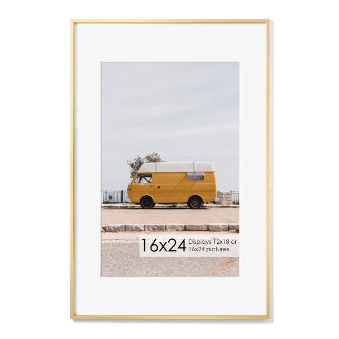 16X24 FRAME GOLD 16 X 24 POSTER FRAME WITH MAT FOR 12X18 PHOTOTEMPERED GLASS WALL HOOK INCLUDED SET OF 1