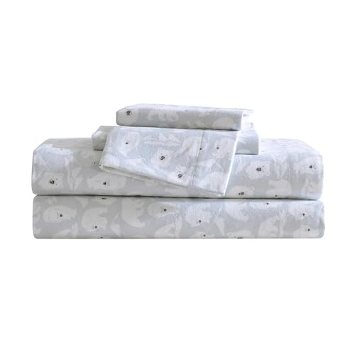 Eddie Bauer Flannel Sheets Twin Size AntiPilling Wrinkle Resistant Cotton Touchably Soft for AllSeason Comfort Bed Sheets with Matching Pillowcase Fitted Sheet Explorer Bears Grey - Image 1