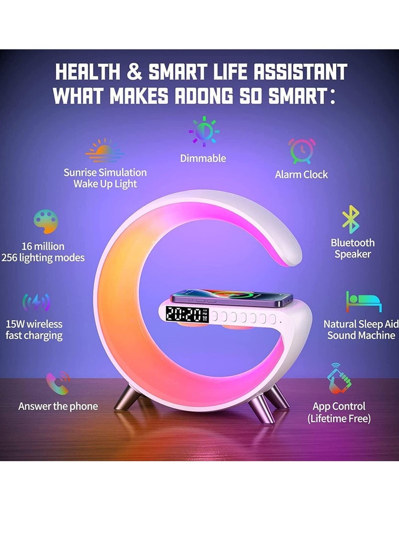 Generic - Smart Bluetooth Speaker Wireless Phone Charger LED Light, Multifunctional RGB Night Light and Charging Station, Smart Sounder Alarm Clock for Bedroom Smart Desk Lamp Control with App - Image 1