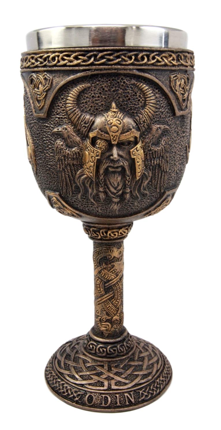 Ebros Gift Ebros Norse Mythology Viking Alfather Odin God Of Asgard 7oz Resin Wine Goblet Chalice With Stainless Steel Liner Asgardian Ruler Thor Loki Sleipnir Celtic Knotwork Base - Image 1