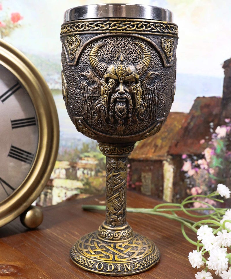 Ebros Gift Ebros Norse Mythology Viking Alfather Odin God Of Asgard 7oz Resin Wine Goblet Chalice With Stainless Steel Liner Asgardian Ruler Thor Loki Sleipnir Celtic Knotwork Base - Image 3