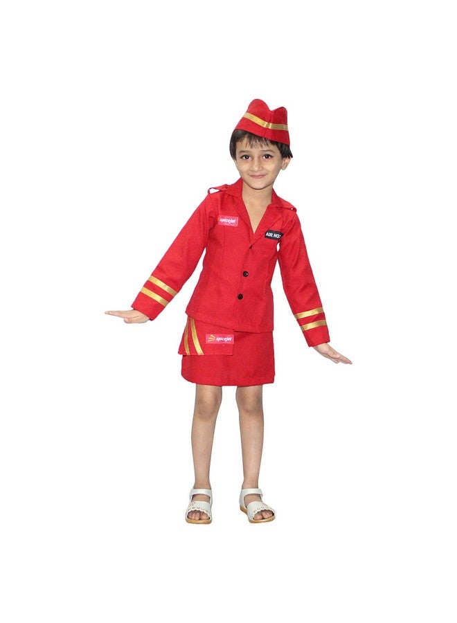 Kaku Fancy Dresses Kaku Fancy Dresses Our Community Helper Air Hostess Costume For Kids | Air Hostess Skirt, Coat & Waist Handkerchief For Girls -5-6 Years - Polyester, Multicolor  - Image 1