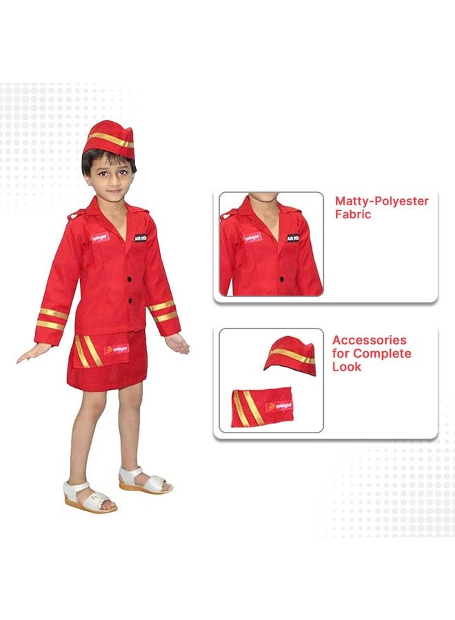 Kaku Fancy Dresses Kaku Fancy Dresses Our Community Helper Air Hostess Costume For Kids | Air Hostess Skirt, Coat & Waist Handkerchief For Girls -5-6 Years - Polyester, Multicolor  - Image 3
