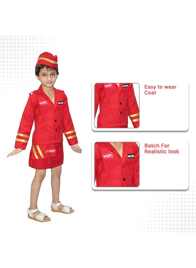 Kaku Fancy Dresses Kaku Fancy Dresses Our Community Helper Air Hostess Costume For Kids | Air Hostess Skirt, Coat & Waist Handkerchief For Girls -5-6 Years - Polyester, Multicolor  - Image 2