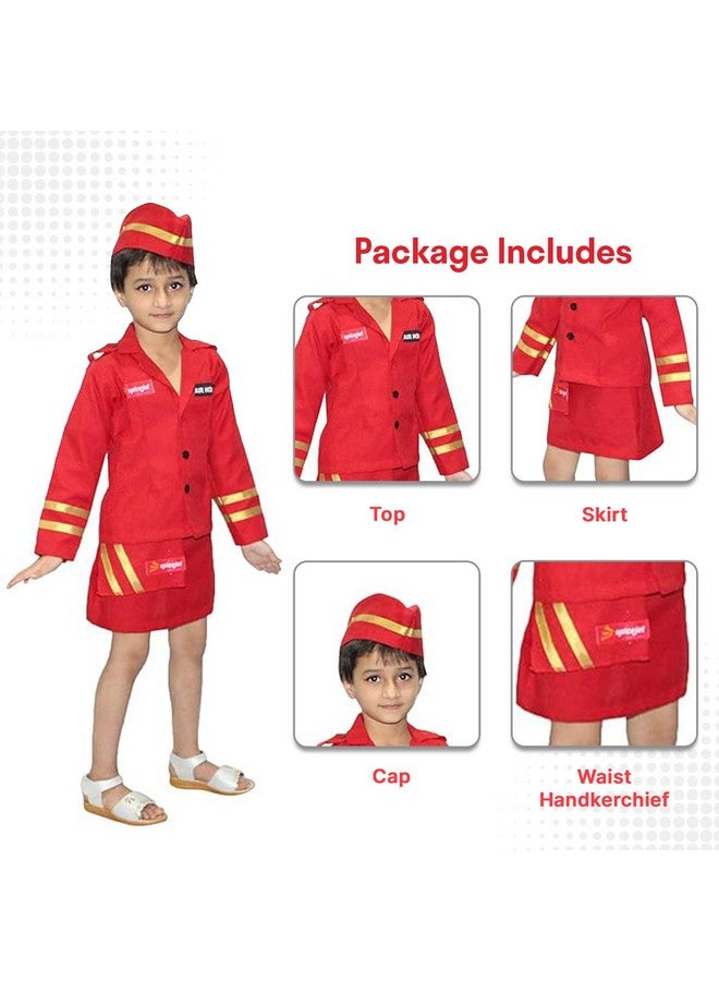 Kaku Fancy Dresses Kaku Fancy Dresses Our Community Helper Air Hostess Costume For Kids | Air Hostess Skirt, Coat & Waist Handkerchief For Girls -5-6 Years - Polyester, Multicolor  - Image 5