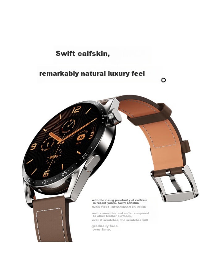 Canghua سوار ساعة من الجلد الطبيعي لـ Vivo Watch Gt، متوافق مع Vivo Watch 2/watch 3، سوار بديل من جلد البقر Moonlight/Starlight - Image 2