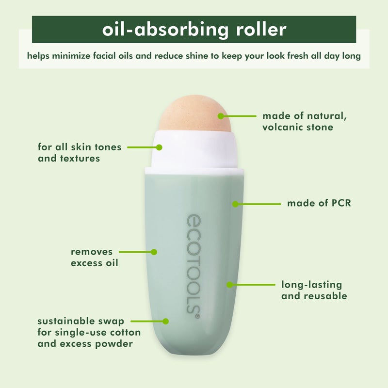 EcoTools Reusable Shine Control Oil Absorbing Facial Roller, Oil Absorbing Volcanic Ash Face Roller, For Oily Skin, Cruelty Free Facial Skincare Tool, Perfect For On The Go, 1 Count - Image 3