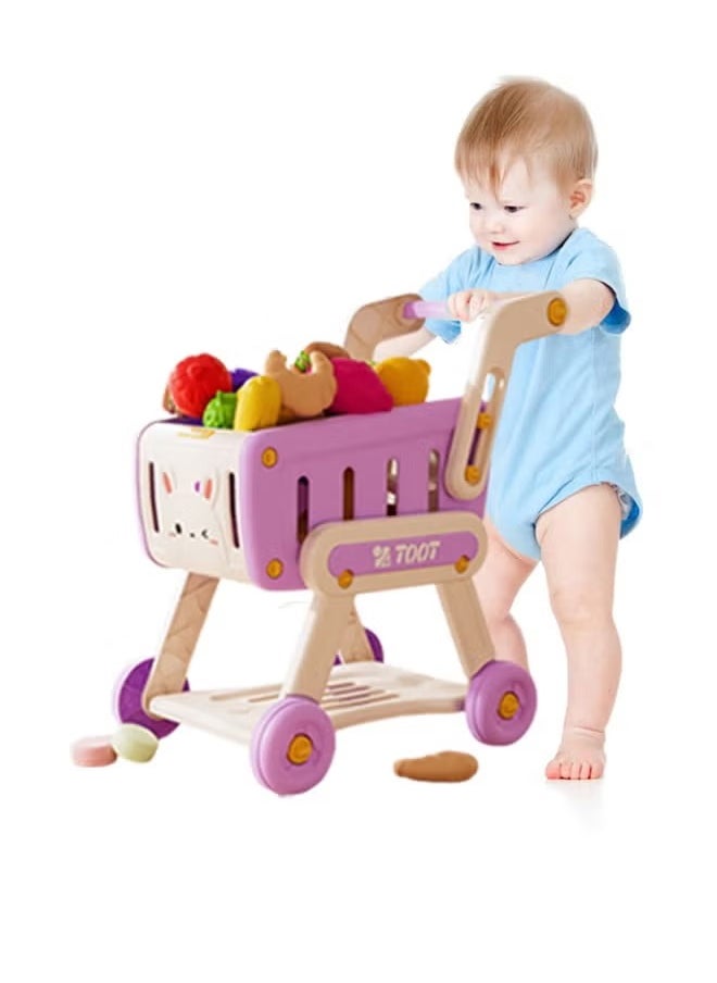 Generic - Children's Shopping Trolley, Double-Layer, can be Played or Stored, Round Wheels, Suitable for a Variety of Surfaces, Including Toy Fruits, Vegetables and Other Accessories, Baby Learning to Walk, Role-Playing, Educational Games, Shopping and Leisure Functions are Diverse, Experience the Fun of Shopping (Green Version) - Image 1