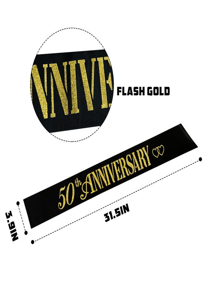 PYQWA 50th Anniversary Sash - Perfect for Happy 50th Wedding Anniversary Party Decors - Soft Black Sash with Gold Foil - 50 Year 50th Anniversary Party Supplies Gift Decors Favors for Husband Wife - Image 3