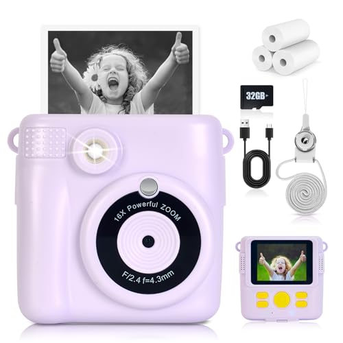 Hikkon Instant Print Camera for Kids 24 Inch Kids Camera Instant Print with Paper 32G Card Digital Children Toys as Christams Birthday Gifts for Girls Boys Age 312 Purple - Image 1