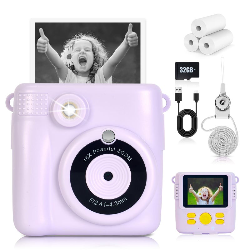 Hikkon Instant Print Camera for Kids 24 Inch Kids Camera Instant Print with Paper 32G Card Digital Children Toys as Christams Birthday Gifts for Girls Boys Age 312 Purple - Image 2