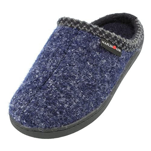 HAFLINGER Unisex at Nordkap Wool Hard Sole Slippers Blue (Navy 76) EU 44 - Image 1