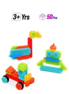 B. Toys Bristle Blocks Battat 50Piece Bristle Block Bucket Stem Building Set  - Image 1