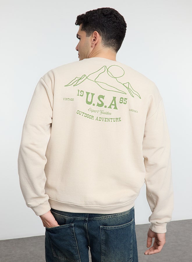 trendyol Stone Oversize/Wide Cut Printed and Embroidered Polar Fleece Sweatshirt TMNAW25SW00153 - Image 2