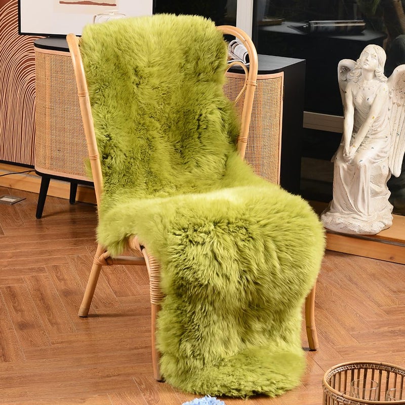 LLB Genuine Sheepskin Area Rug Wool Rug Fur Carpet Fluffy Shaggy Fur Rug for Living Room Kids Bedroom Real Sheepskin Throw Rugs Sofa Mat Chair Seat Covers Pea Green 2 x 6 ft Sheepskin