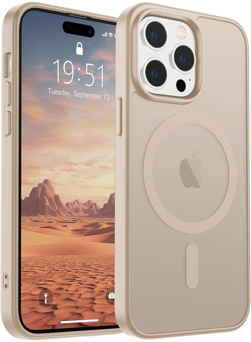 أكاليكس جراب مغناطيسي غير لامع لهاتف iPhone 14 Pro Max، حماية عالية الجودة من السقوط مع شريط مقاوم للصدمات، جراب خلفي شفاف غير لامع للهاتف (تيتانيوم صحراوي) - Image 1