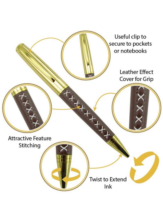 Sovereign-Gear Leather Wrapped Ballpoint Pen For Men And Women - Stylish Faux Leather And Gold Smooth Flowing Non Smudge Ink And Light To Hold - Lovely Presentation Box  - Image 3