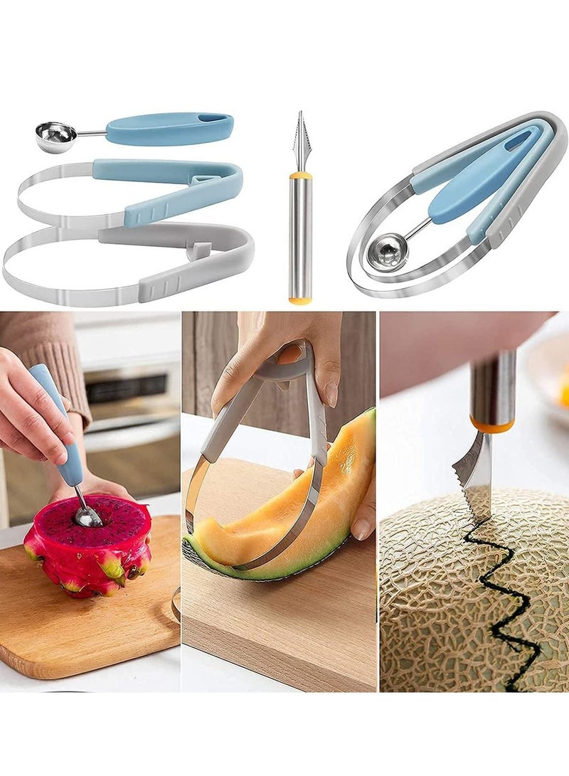 SYOSI مجموعة ملعقة البطيخ 4 قطع 4 في 1 ملعقة البطيخ مجموعة مكاشط الفواكه سكين نحت الفواكه من الفولاذ المقاوم للصدأ مقشر البطيخ قاطع البطيخ أداة مطبخ متعددة الوظائف ملعقة الفواكه ملعقة البطيخ - Image 3