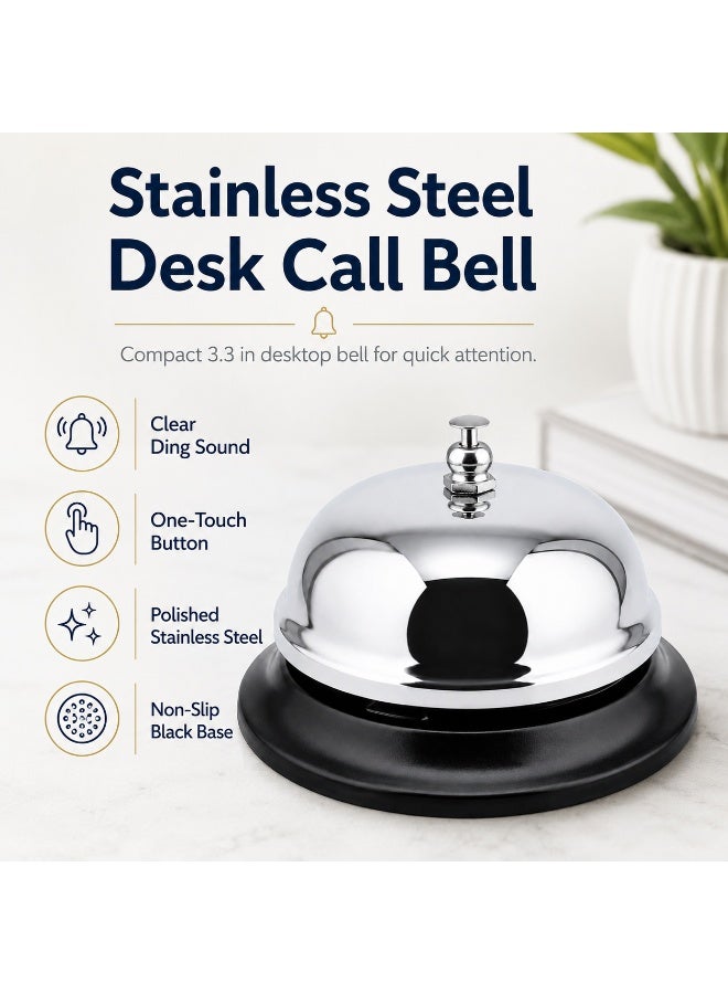 Stainless Steel Desk Call Bell – 3.3in Service Counter Bell for Reception, Hotels, Restaurants, Schools & Offices - Image 2