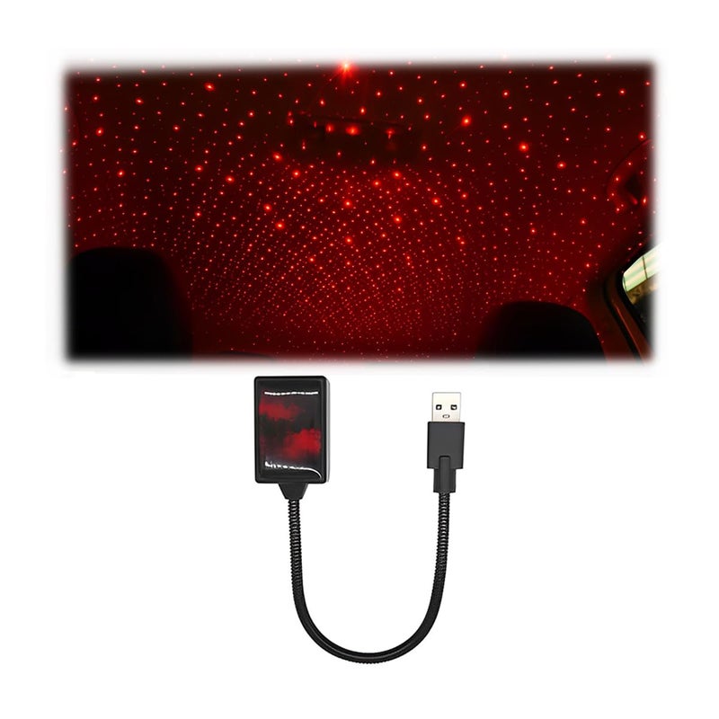 ضوء نجوم السقف للسيارة محمول USB مصباح داخلي مرن دوران تلقائي تنشيط صوتي وضوء LED رومانسي بروجيكتور ضوء سقف للسيارة لتزيين الحفلات أحمر