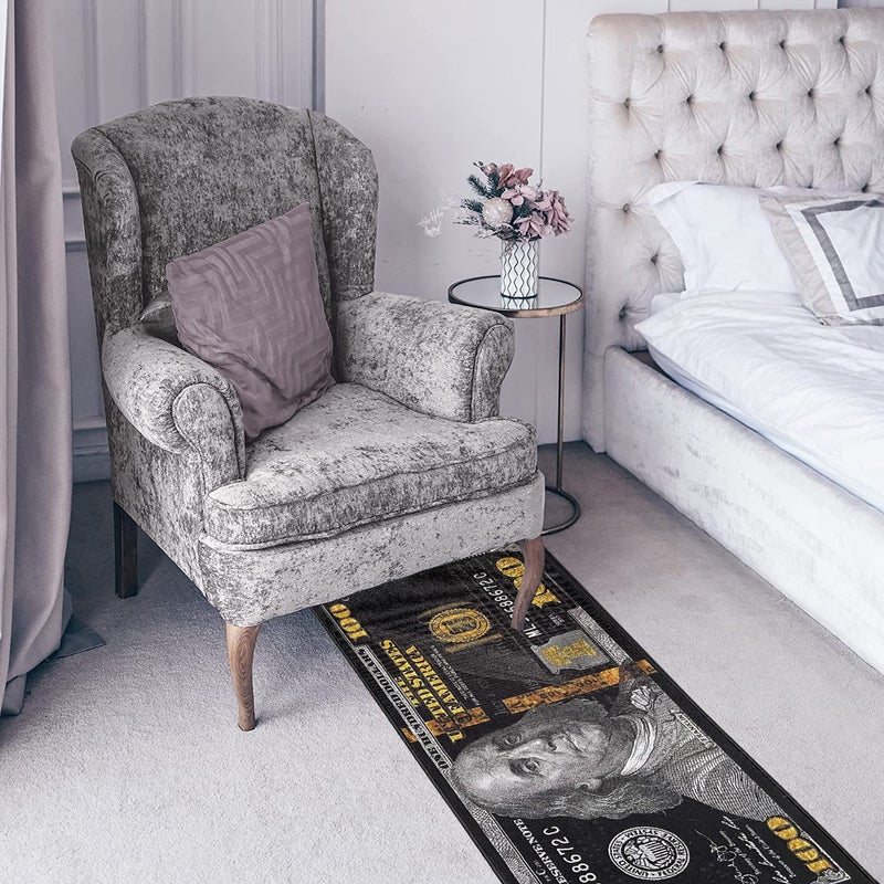 HUAHOO Black Money Rugs 100 Dollar Bill Area Rug Door Mat Runner for Living Room Bedroom Indoor Outdoor Rug 22" x 53" - Image 4