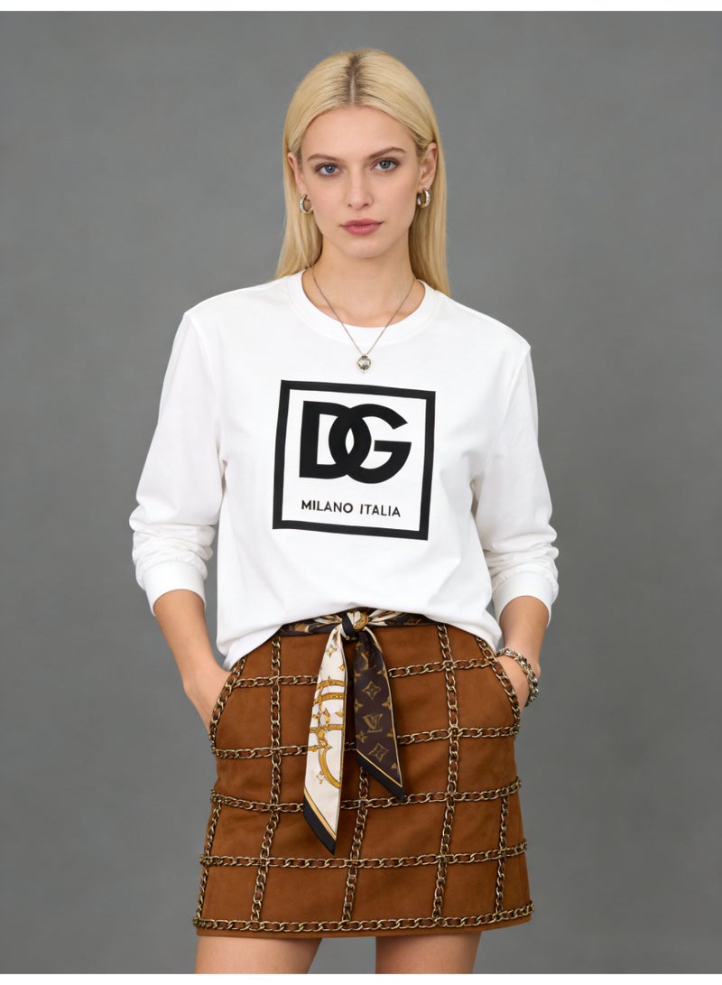 D&G Dolce&Gabbana white long sleeved shirt - oversized DG logo pattern top, suitable for luxurious neutral casual style - Image 2