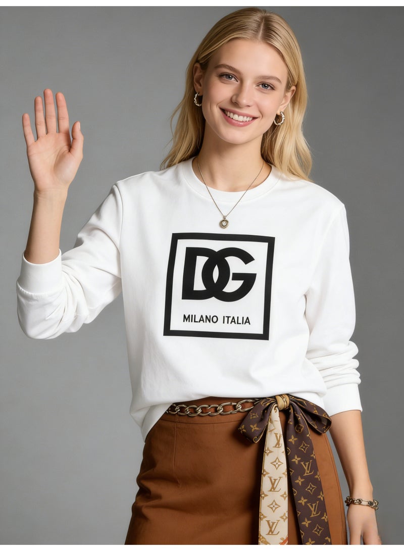 D&G Dolce&Gabbana white long sleeved shirt - oversized DG logo pattern top, suitable for luxurious neutral casual style - Image 1