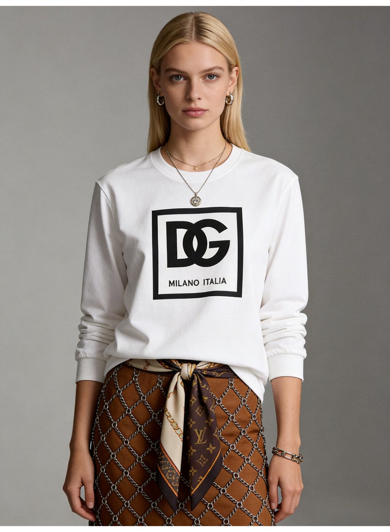 D&G Dolce&Gabbana white long sleeved shirt - oversized DG logo pattern top, suitable for luxurious neutral casual style - Image 5
