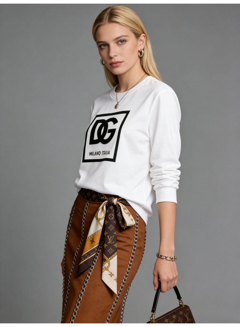 D&G Dolce&Gabbana white long sleeved shirt - oversized DG logo pattern top, suitable for luxurious neutral casual style - Image 3