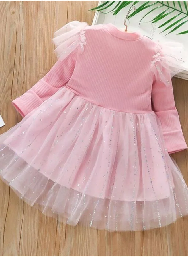 YUNIQEE Pink Fit & Flare Crew Neck Embellished Dress