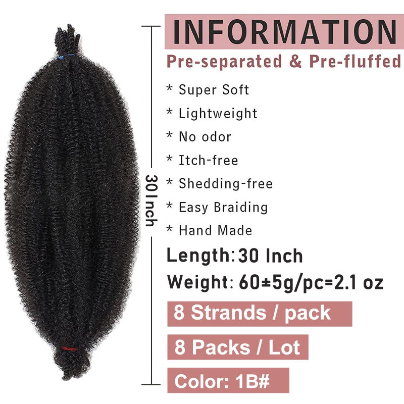 Xtrend 30 Inch Pre-Separated Springy Afro Twist Hair 8 Packs Spring Twist Hair For Distressed Soft Locs Natural Black Long Marley Twist Braiding Hair Synthetic Hair Extension For Women (8 Strands/Pack,1B#) - Image 2