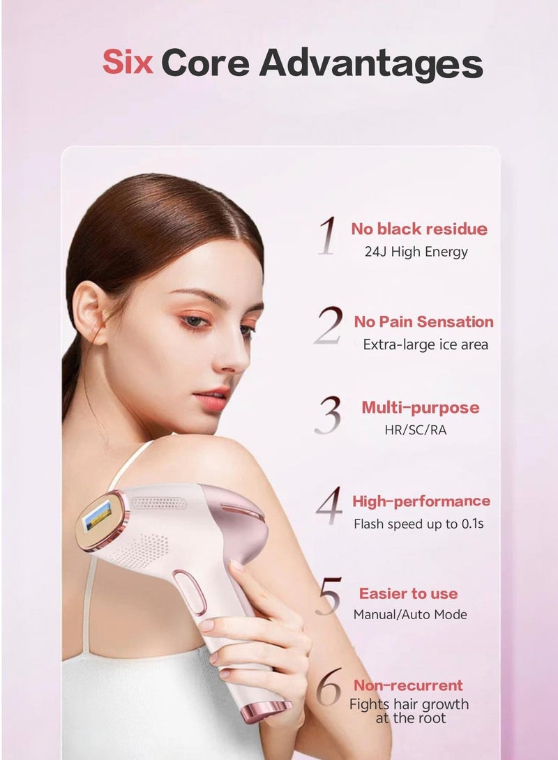 جهاز ليزر منزلي 3 في 1 مع تقنية IPL ووظيفة التبريد لإزالة الشعر بدون ألم / تجديد البشرة / إزالة البقع وحب الشباب الخفيف، باستخدام مصدر ضوئي لتجديد البشرة، ينشط الضوء الأشعة تحت الحمراء الكولاجين، ويقلل من التجاعيد ويعيد مرونة الجلد. - Image 2