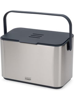 Joseph Joseph Joseph Joseph Collect 1.06 Gallon Stainless Steel Food Compost Bin with Handle, Removable Inner Bucket and Bin Liners Storage, Includes Odor Filter and 3X Bin Liners  - Image 2