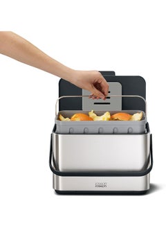 Joseph Joseph Joseph Joseph Collect 1.06 Gallon Stainless Steel Food Compost Bin with Handle, Removable Inner Bucket and Bin Liners Storage, Includes Odor Filter and 3X Bin Liners  - Image 3