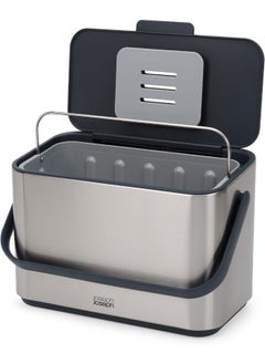 Joseph Joseph Joseph Joseph Collect 1.06 Gallon Stainless Steel Food Compost Bin with Handle, Removable Inner Bucket and Bin Liners Storage, Includes Odor Filter and 3X Bin Liners  - Image 1