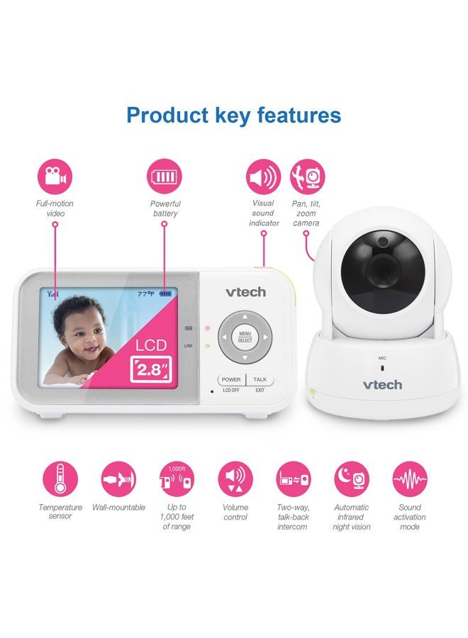 vtech VM923 Baby Monitor, 2.8” Screen, Pan-Tilt-Zoom, 1000ft Long Range, Night Vision, 2-Way Audio, Temperature Sensor, Lullabies, Secure Transmission No WiFi - Image 2