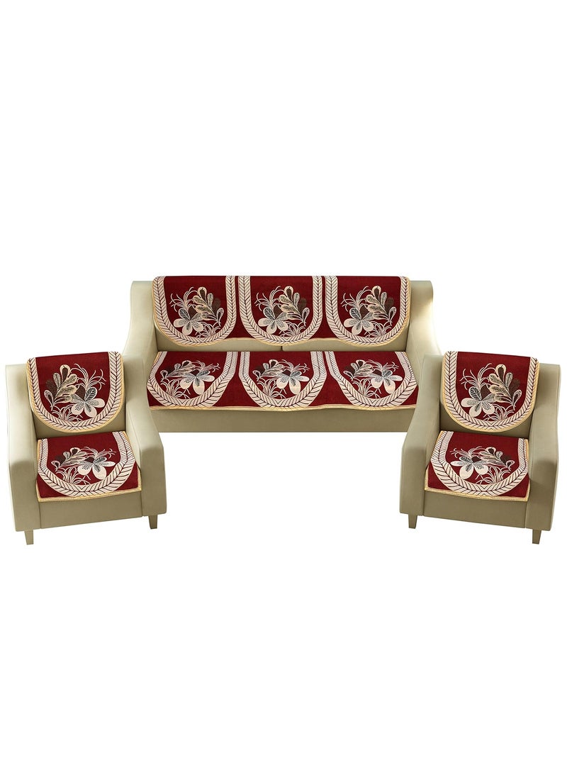 JVK JVK Decor Velvet Sofa Cover Set with Heavy Fabric 500 TC Floral Design 5 Seater Sofa Cover Set of 6 Piece Multi Colour DEGIN B  - Image 1