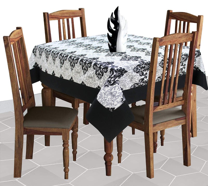 AIRWILL Cotton Damask Pattern 4 Seater Table Cloth Pack of 1 pc (Black) - Image 4