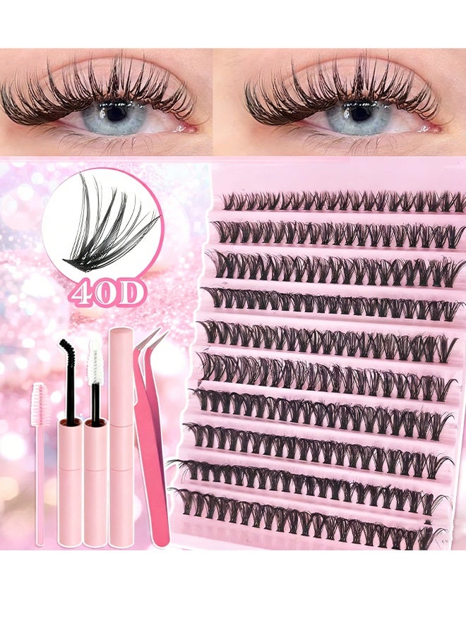 Happy D Single Lashes, Cluster Lashes, DIY Lashes, Natural Makeup Look, 40D Effect, Black Individual False Eyelashes with Dual-Ended Glue, Tweezers, and Eyelash Brush - Image 1