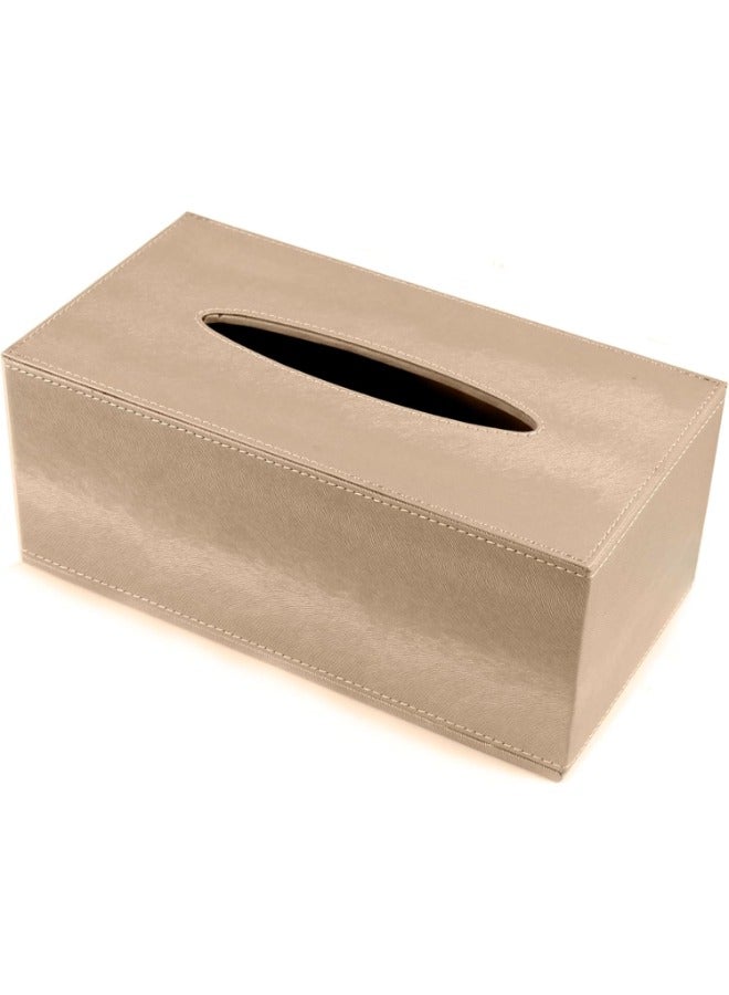 Lamsit Ibdaa Leather Tissue Box Holder with Magnetic Bottom | Rectangular Napkin Facial Tissues Dispenser | Square Cover PU Leather | Modern Organizer for Home Office Desk Car (Beige, Rectangular)  - Image 1