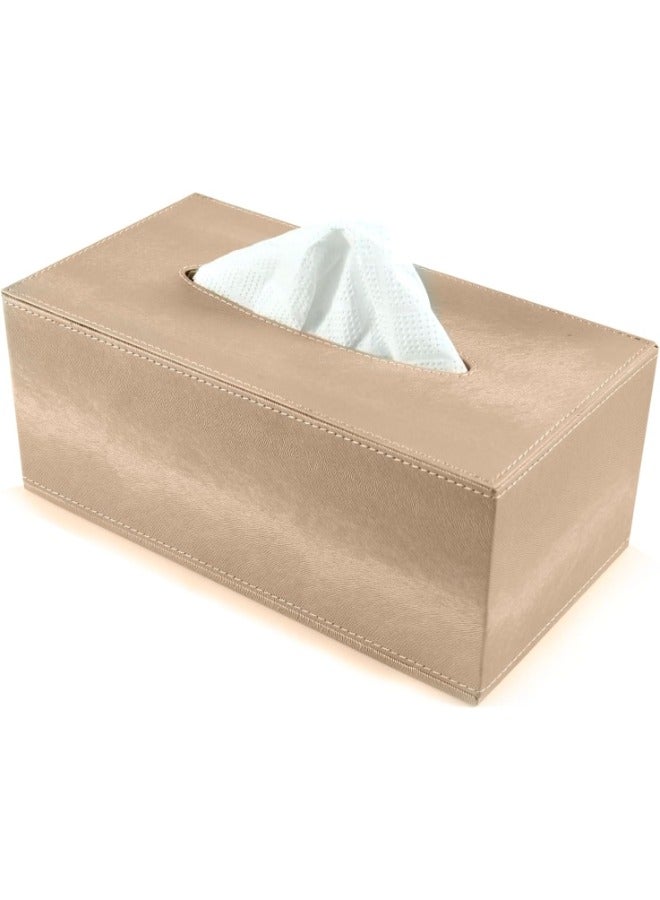 Lamsit Ibdaa Leather Tissue Box Holder with Magnetic Bottom | Rectangular Napkin Facial Tissues Dispenser | Square Cover PU Leather | Modern Organizer for Home Office Desk Car (Beige, Rectangular)  - Image 2