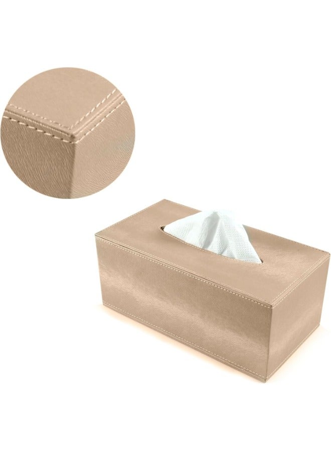 Lamsit Ibdaa Leather Tissue Box Holder with Magnetic Bottom | Rectangular Napkin Facial Tissues Dispenser | Square Cover PU Leather | Modern Organizer for Home Office Desk Car (Beige, Rectangular)  - Image 4