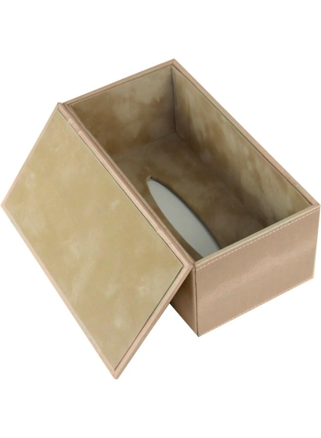 Lamsit Ibdaa Leather Tissue Box Holder with Magnetic Bottom | Rectangular Napkin Facial Tissues Dispenser | Square Cover PU Leather | Modern Organizer for Home Office Desk Car (Beige, Rectangular)  - Image 5