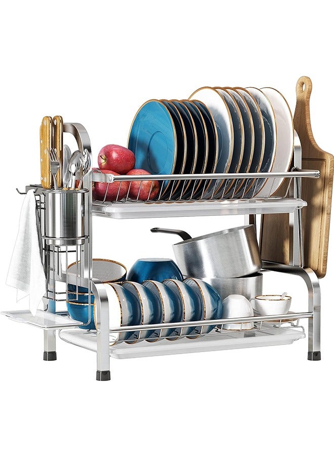 JCB CHIC 2 Tier Dish Drying Rack, Kitchen Organizers and Storage Rack with Drainboard Set, Stainless Steel Large Capacity Dish Drainer Rack for Home Kitchen - Image 1