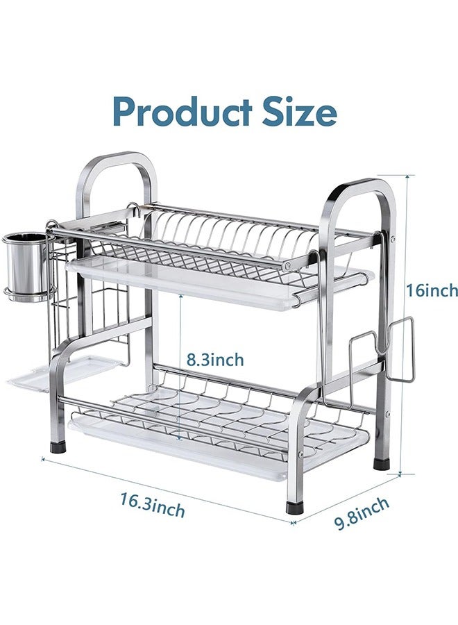 JCB CHIC 2 Tier Dish Drying Rack, Kitchen Organizers and Storage Rack with Drainboard Set, Stainless Steel Large Capacity Dish Drainer Rack for Home Kitchen - Image 2