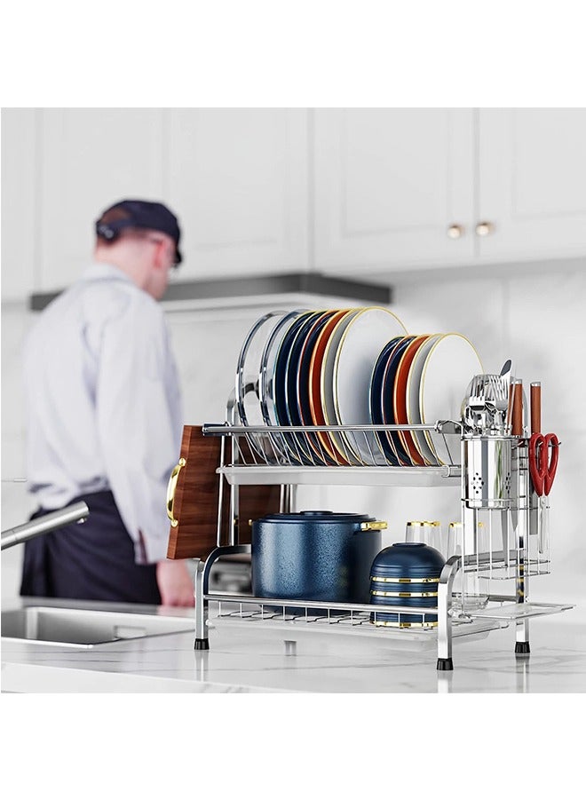 JCB CHIC 2 Tier Dish Drying Rack, Kitchen Organizers and Storage Rack with Drainboard Set, Stainless Steel Large Capacity Dish Drainer Rack for Home Kitchen - Image 3