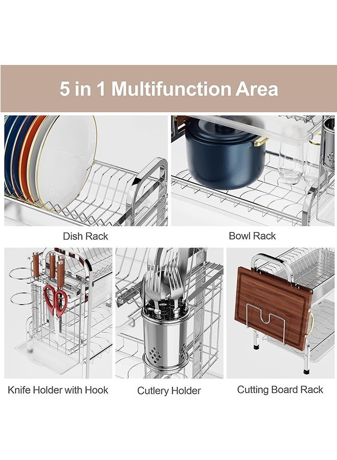 JCB CHIC 2 Tier Dish Drying Rack, Kitchen Organizers and Storage Rack with Drainboard Set, Stainless Steel Large Capacity Dish Drainer Rack for Home Kitchen - Image 4